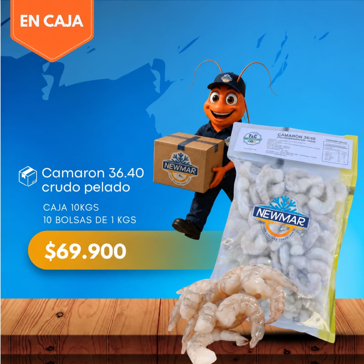 CAMARÓN 36.40 CRUDO PELADO | CAJA 10 KILOS (10 BOLSAS DE 1KG) | NEWMAR CAMARÓN 36.40 CRUDO PELADO | CAJA 10 KILOS (10 BOLSAS DE 1KG) | NEWMAR