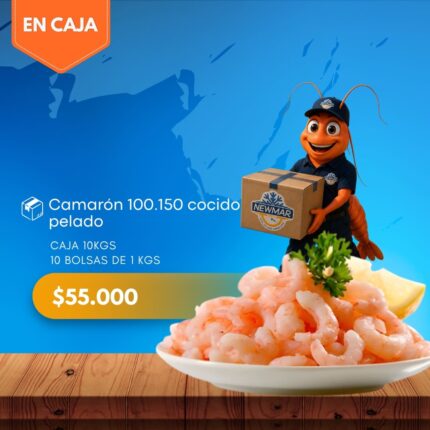 CAMARÓN 100.150 COCIDO PELADO | CAJA 10 KILOS (10 BOLSAS DE 1KG) | NEWMAR