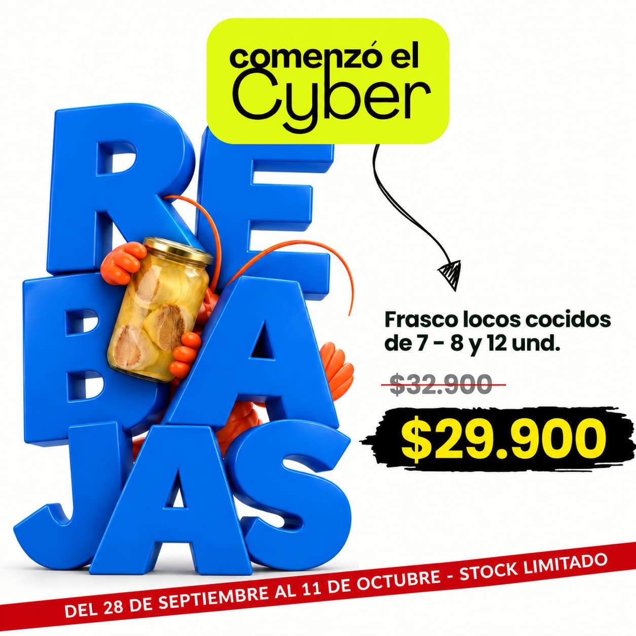 Frasco locos cocidos de 7 8 y 12 unidades Frasco locos cocidos de 7 8 y 12 unidades